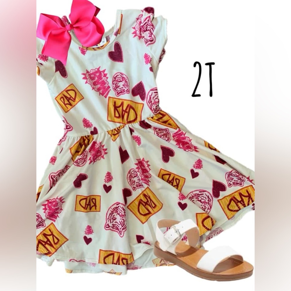 DotDotSmile “RAD” Pink Heart and Tiger Print Kids Dress